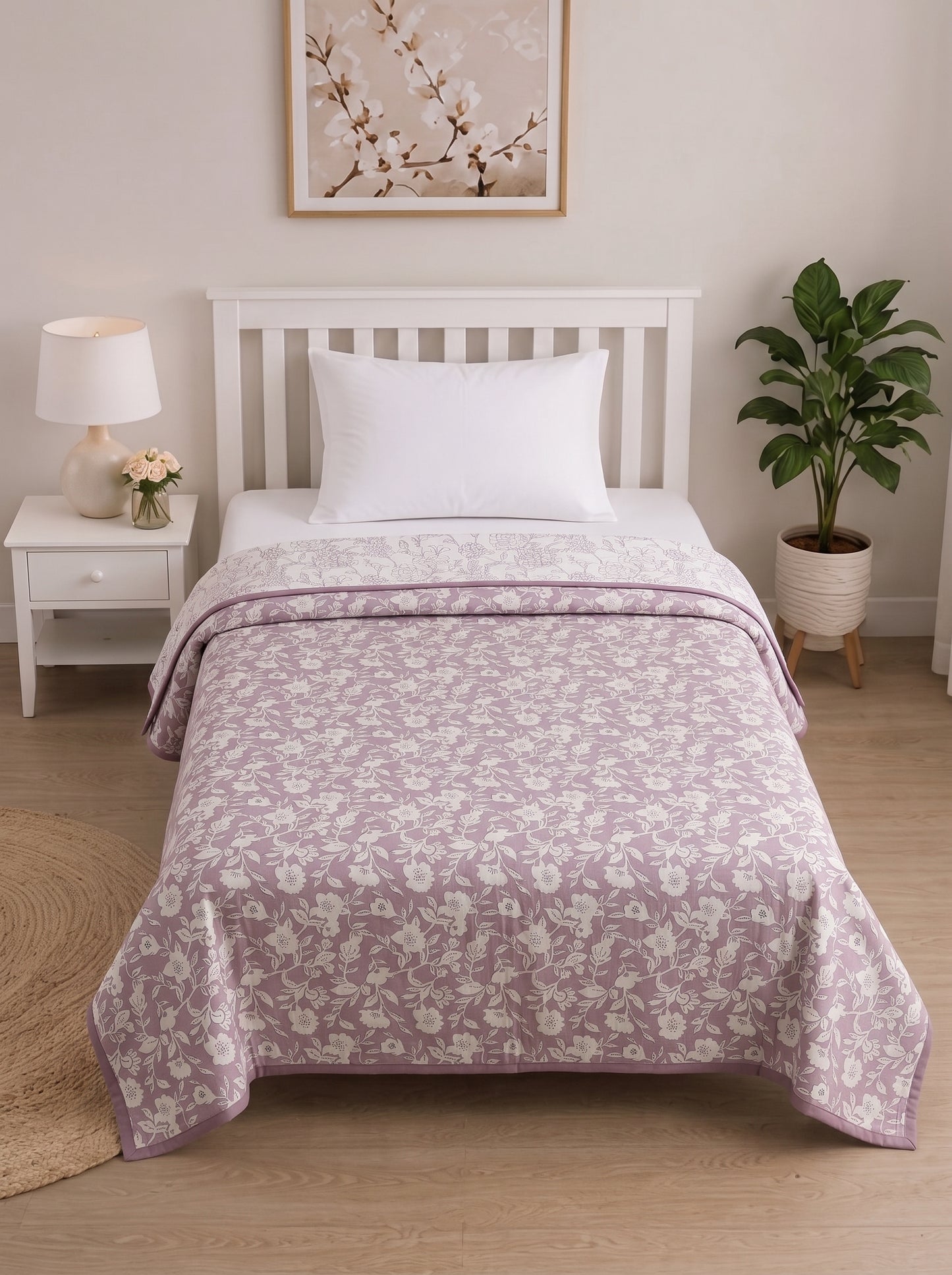 150 GSM Sparsh Reversible Cotton Single Bed Dohar 152 x 228 cm – Dusty Lilac