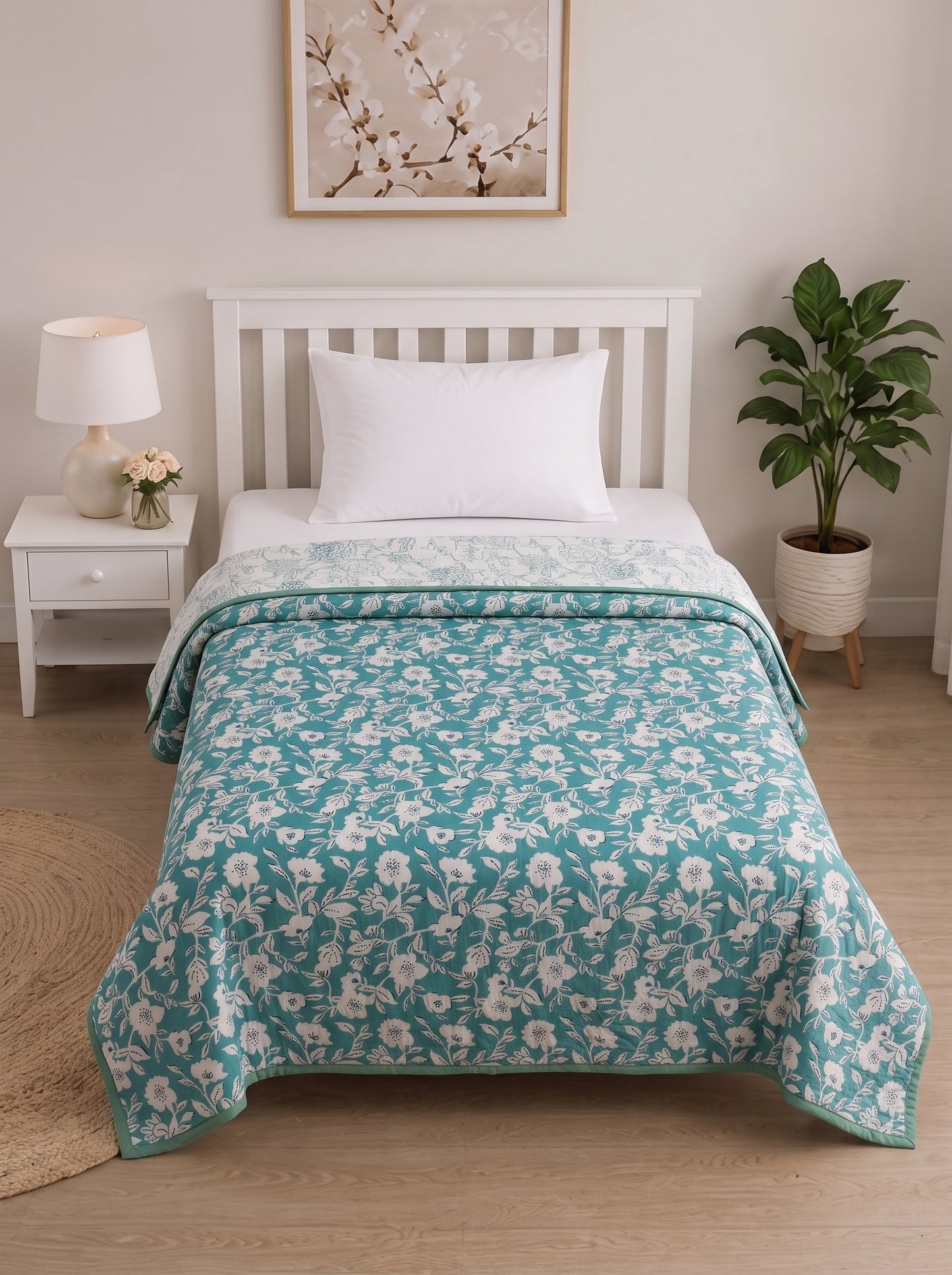 150 GSM Sparsh Lightweight Cotton Reversible Single Bed Dohar 152 x 228 cm – Teal