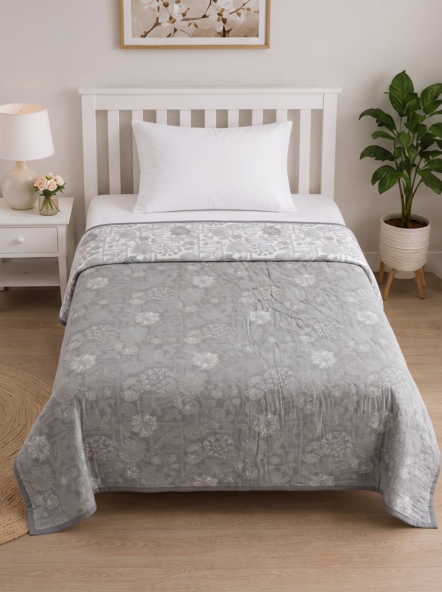 150 GSM Sparsh Premium Reversible Cambric Cotton Single Bed Dohar 152 x 228 cm – Fog Grey