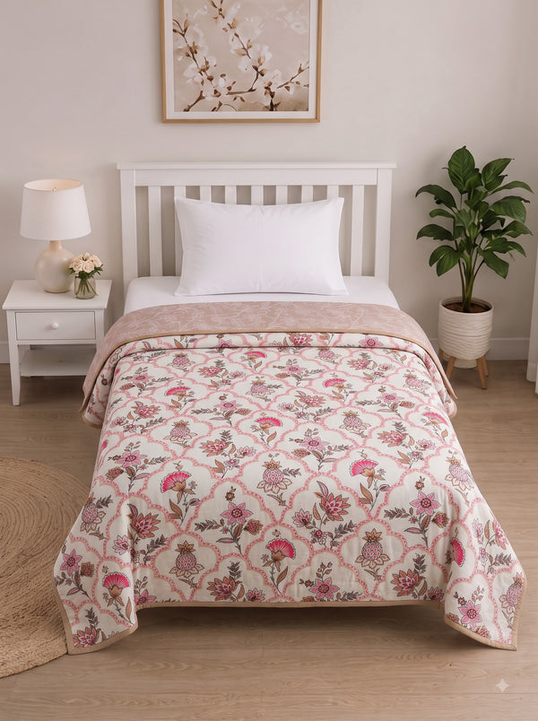 150 GSM Sparsh Soft Cambric Cotton Reversible Single Bed Dohar 152 x 228 cm – Rose Pink