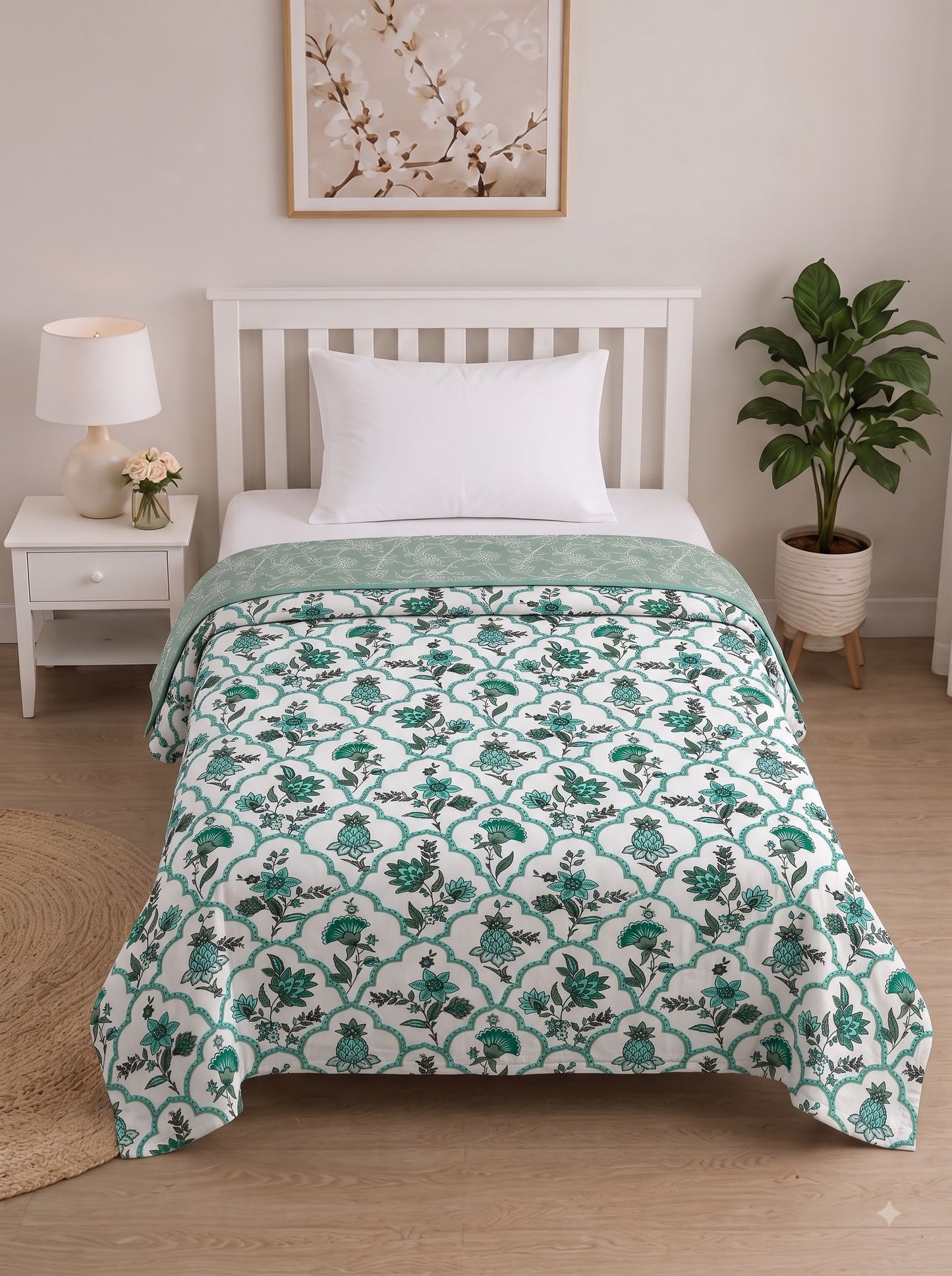 150 GSM Sparsh Premium Cotton Reversible Single Bed Dohar 152 x 228 cm – Mint Green