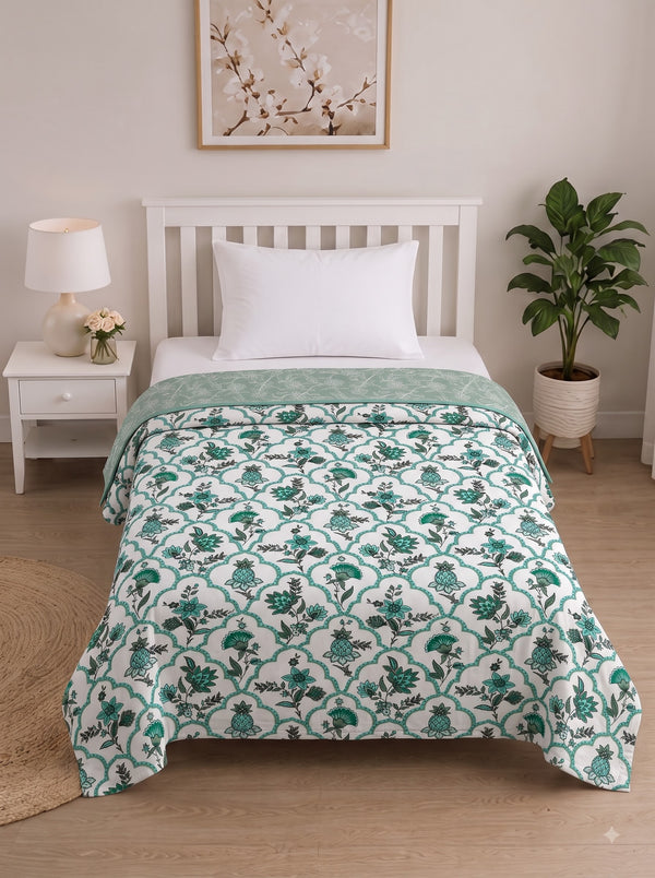 150 GSM Sparsh Premium Cotton Reversible Single Bed Dohar 152 x 228 cm – Mint Green