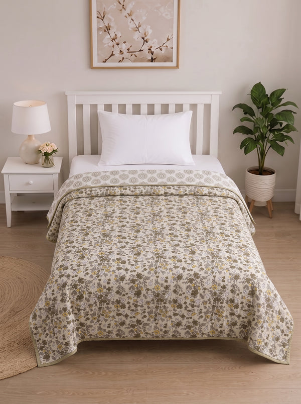 150 GSM Sparsh Cambric Cotton Reversible Single Bed Dohar 152 x 228 cm – Olive Green