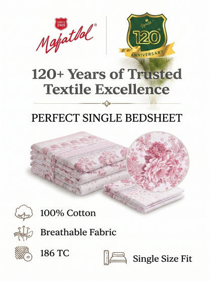 186 TC 100% Cotton Single Bedsheet | 90 x 60 Inches