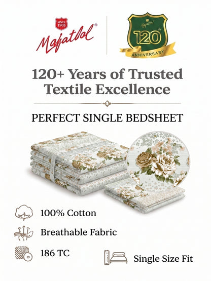 186 TC 100% Cotton Single Bedsheet | 90 x 60 Inches