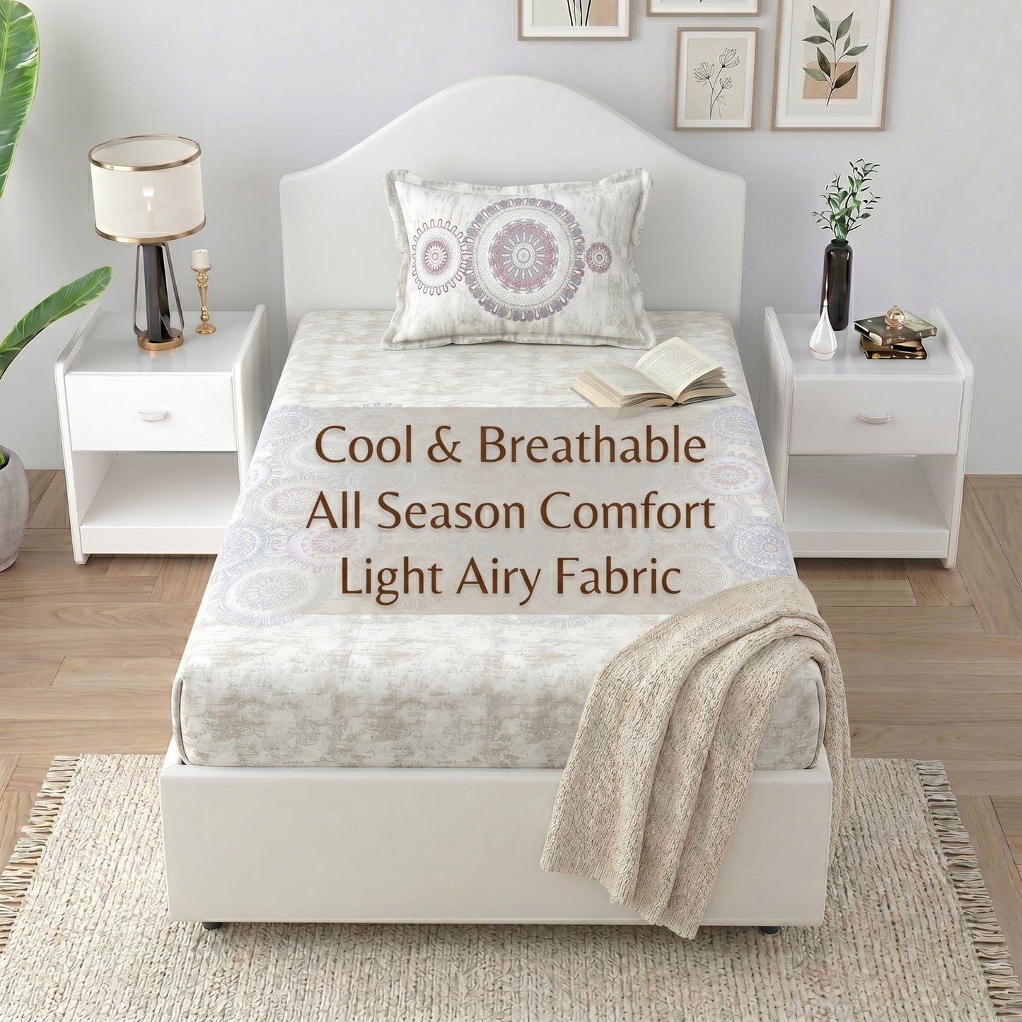 186 TC 100% Cotton Single Bedsheet | 90 x 60 Inches