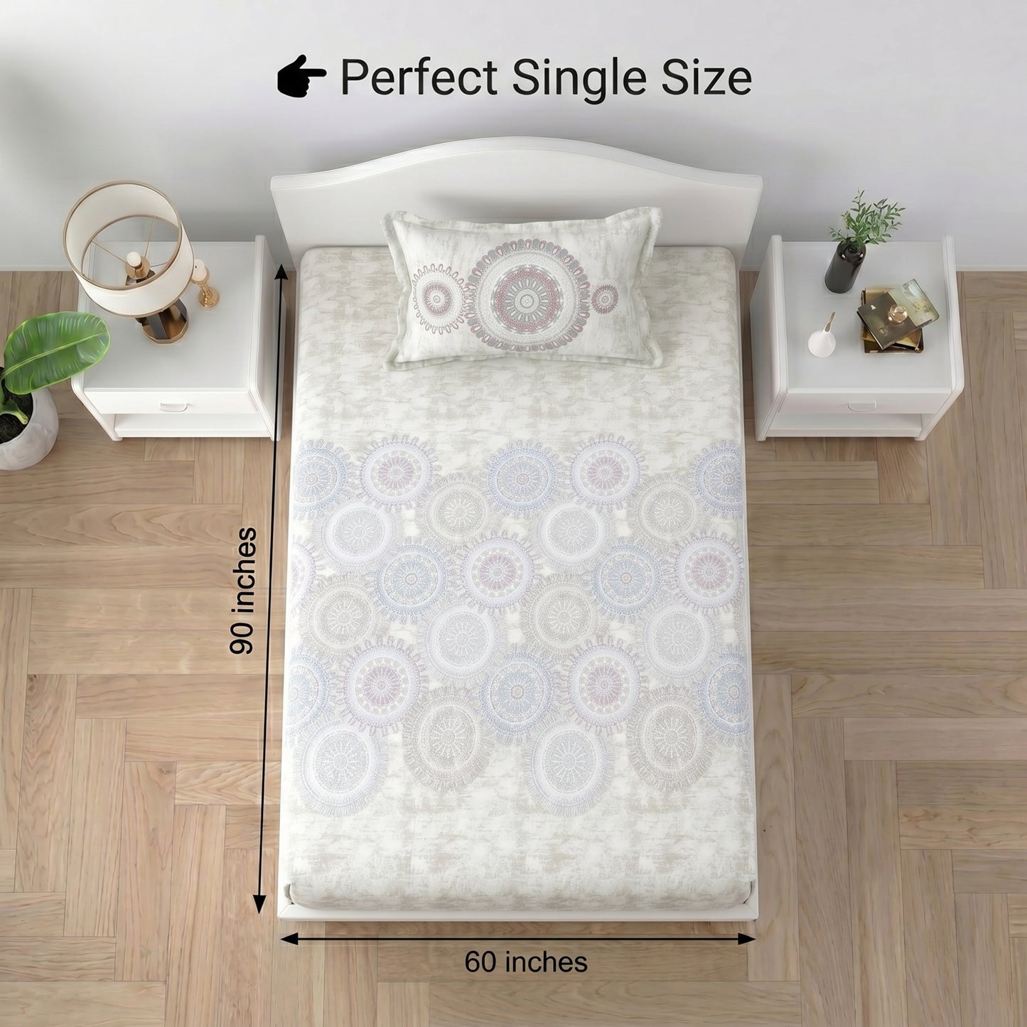 186 TC 100% Cotton Single Bedsheet | 90 x 60 Inches