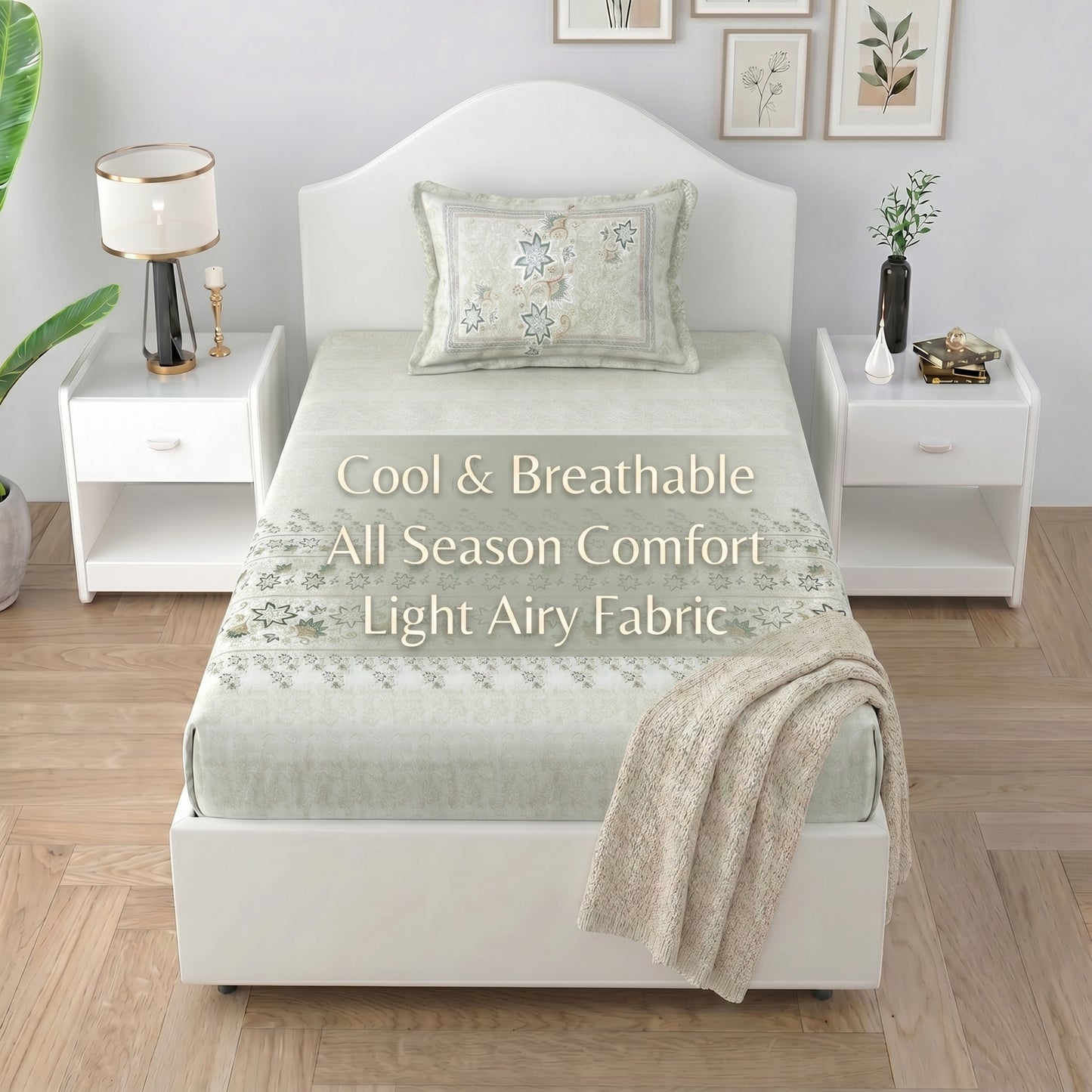 186 TC 100% Cotton Single Bedsheet | 90 x 60 Inches