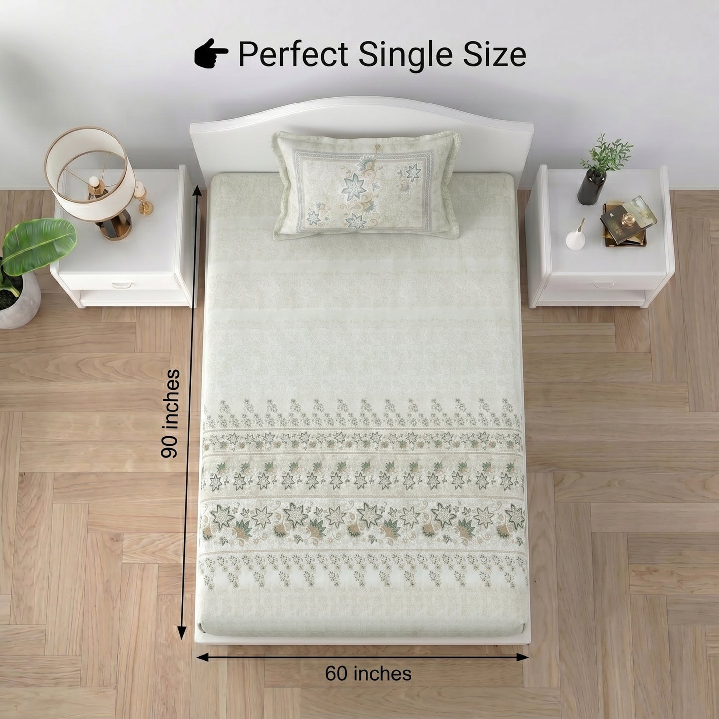 186 TC 100% Cotton Single Bedsheet | 90 x 60 Inches