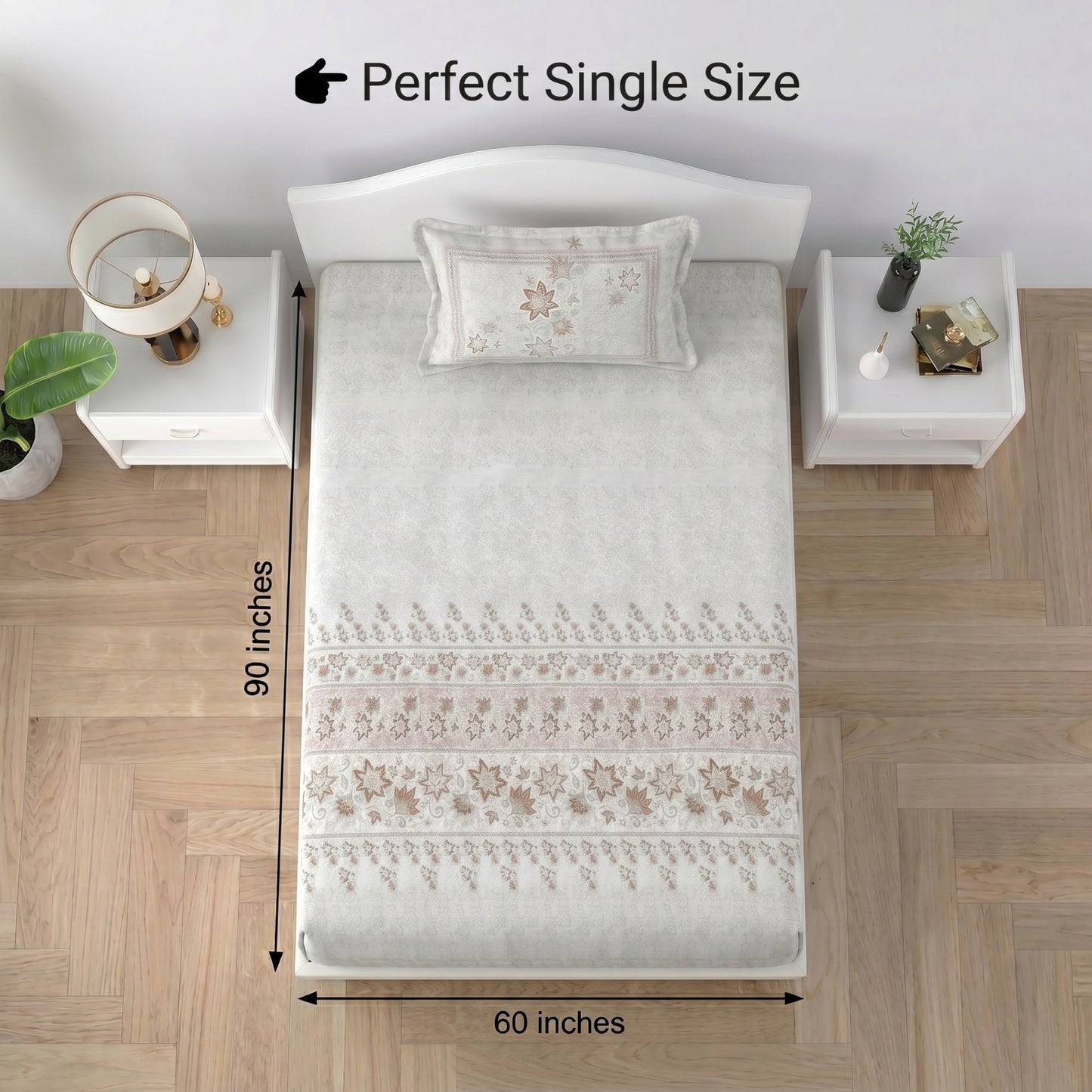 186 TC 100% Cotton Single Bedsheet | 90 x 60 Inches