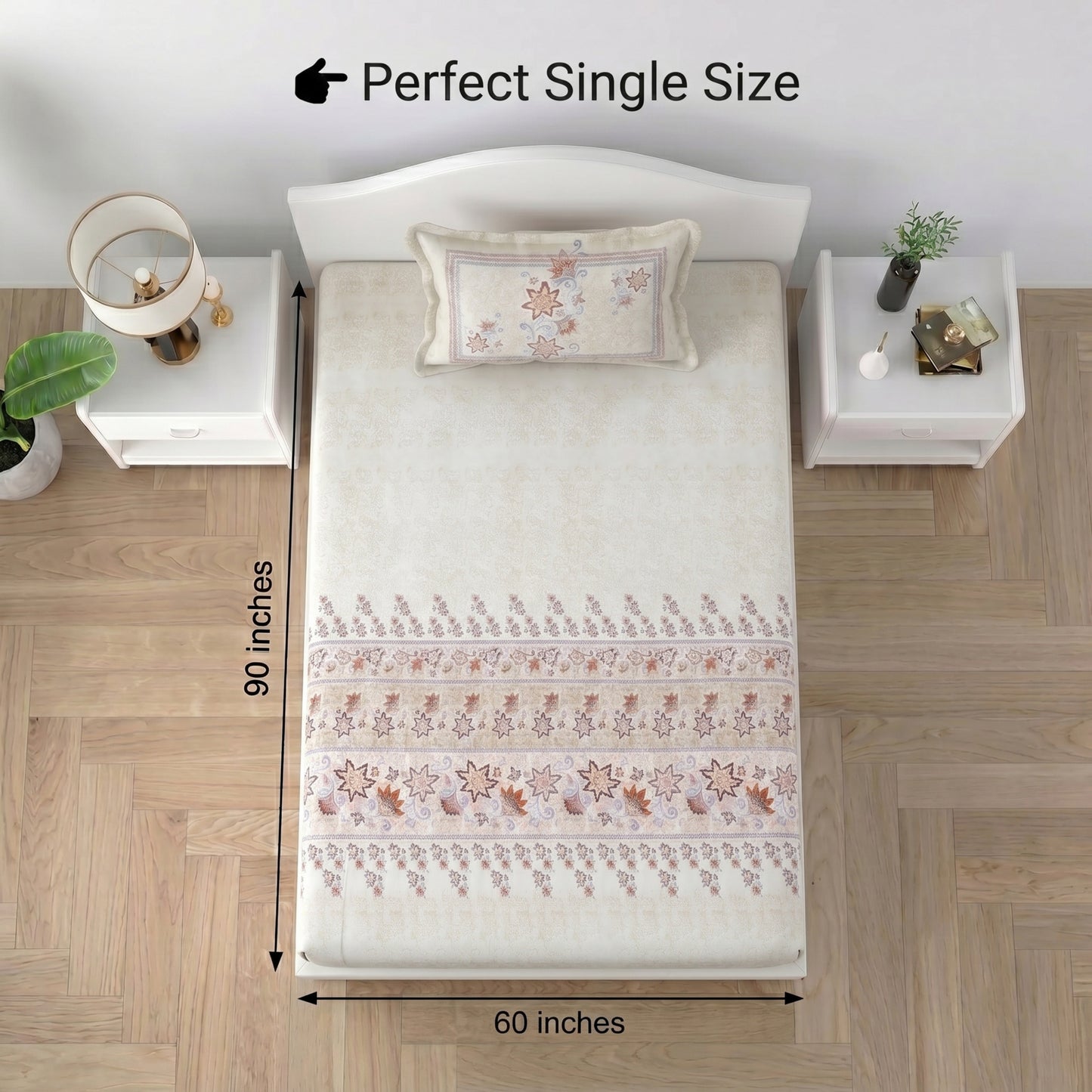 186 TC 100% Cotton Single Bedsheet | 90 x 60 Inches