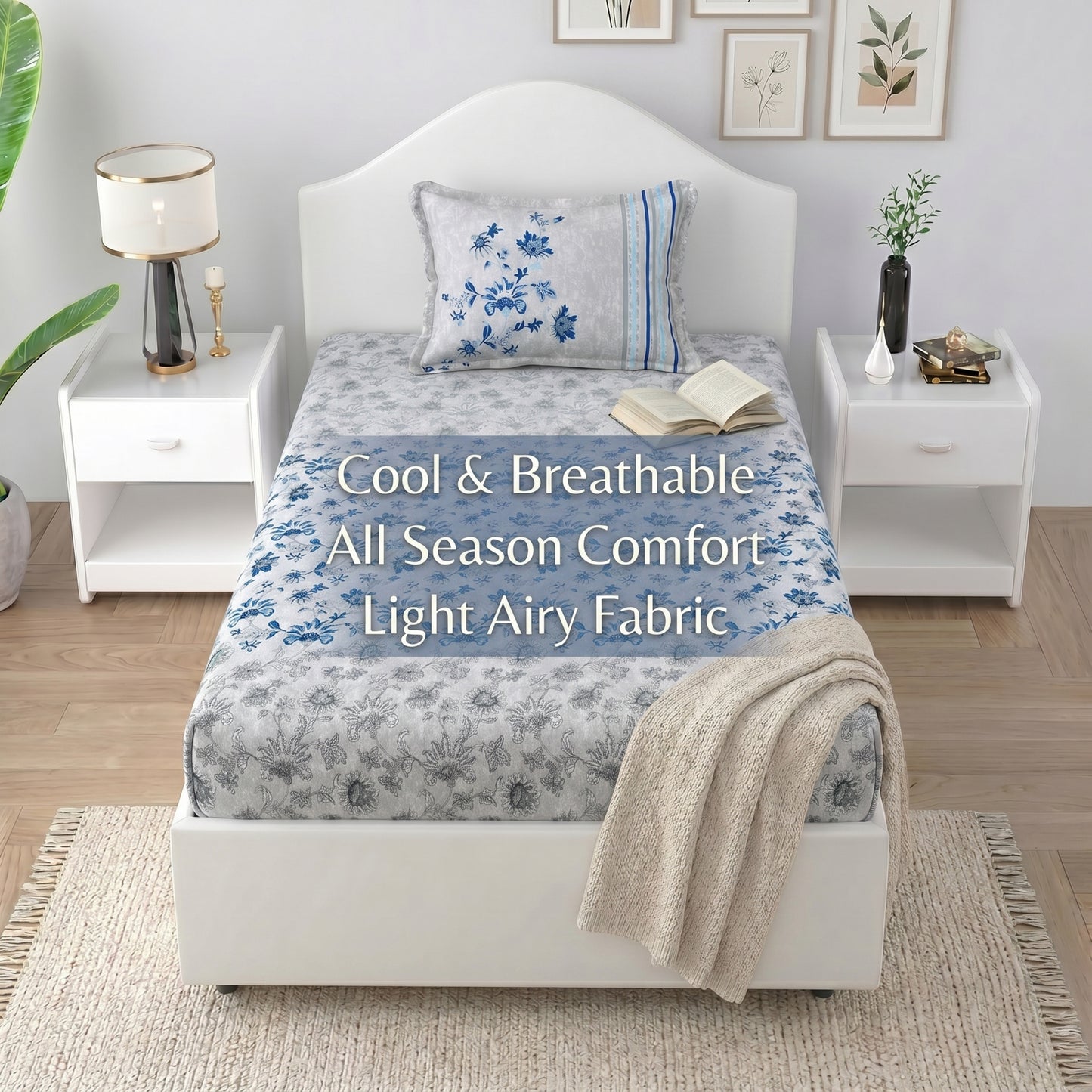 186 TC 100% Cotton Single Bedsheet | 90 x 60 Inches