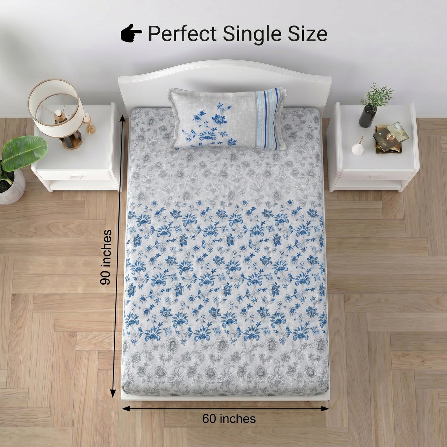 186 TC 100% Cotton Single Bedsheet | 90 x 60 Inches