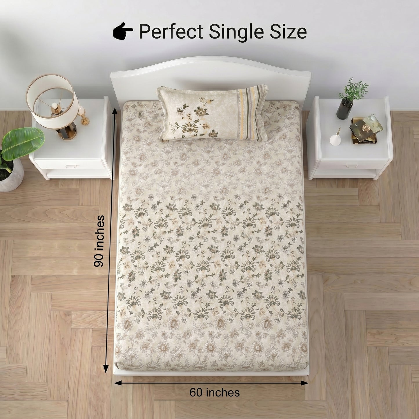 186 TC 100% Cotton Single Bedsheet | 90 x 60 Inches