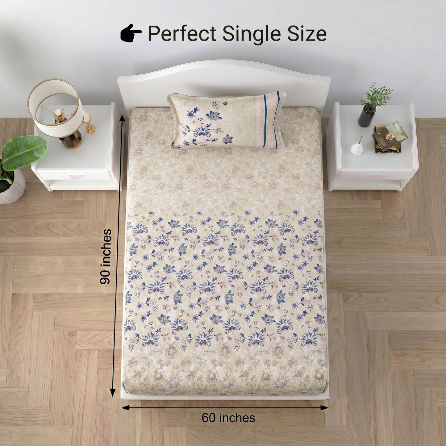 186 TC 100% Cotton Single Bedsheet | 90 x 60 Inches