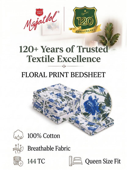 144 TC Pure Cotton Double Bedsheet 90 x 100 Inch with 2 Pillow Cover