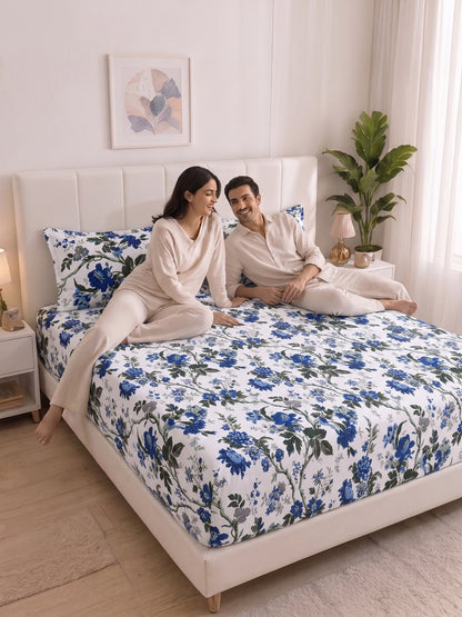 144 TC Pure Cotton Double Bedsheet 90 x 100 Inch with 2 Pillow Cover