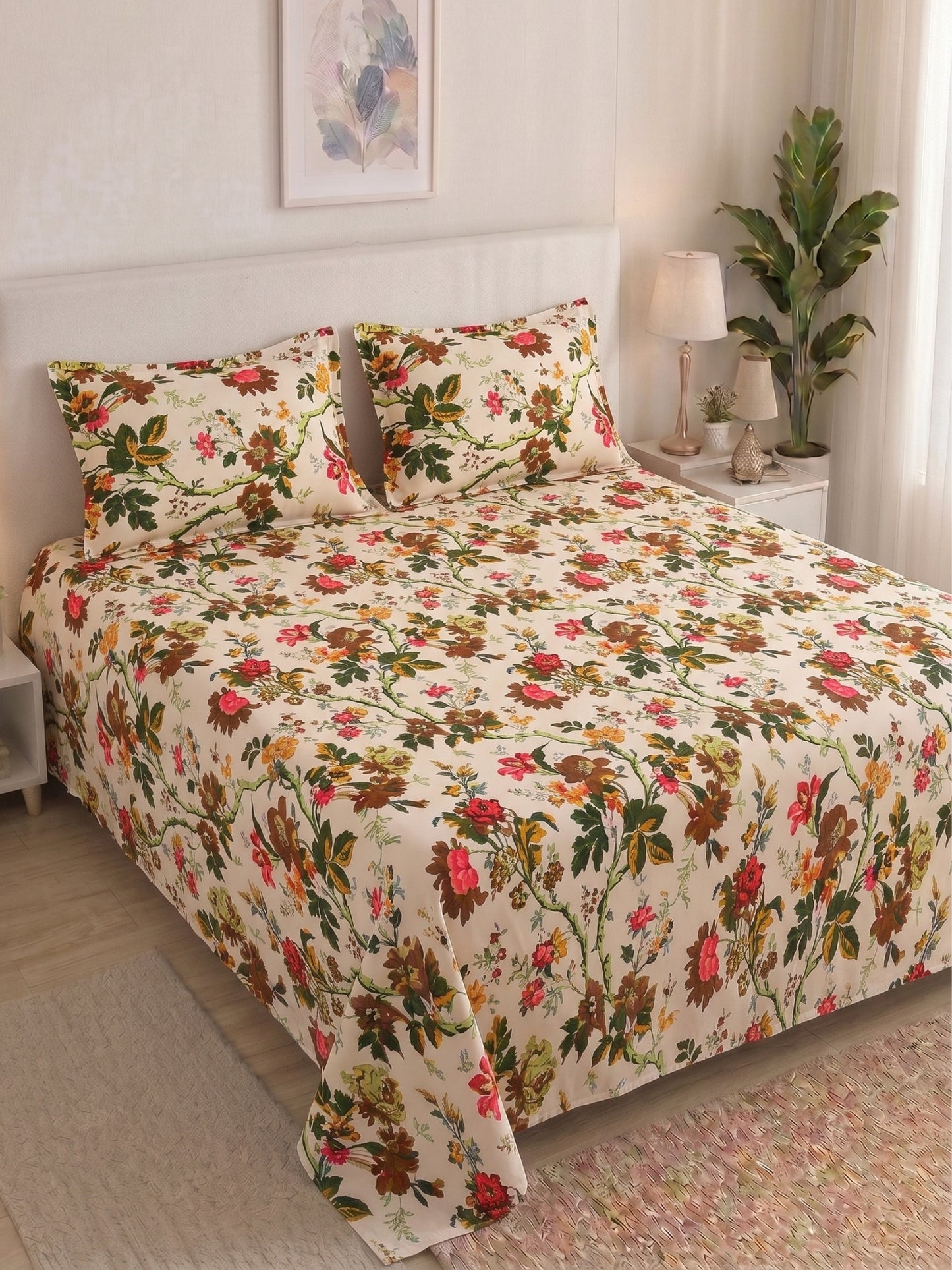 144 TC Pure Cotton Double Bedsheet 90 x 100 Inch with 2 Pillow Cover