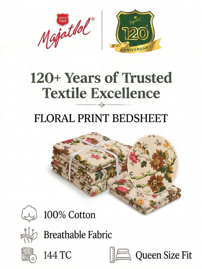144 TC Pure Cotton Double Bedsheet 90 x 100 Inch with 2 Pillow Cover