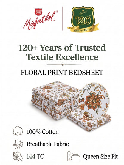 144 TC Pure Cotton Double Bedsheet 90 x 100 Inch with 2 Pillow Cover