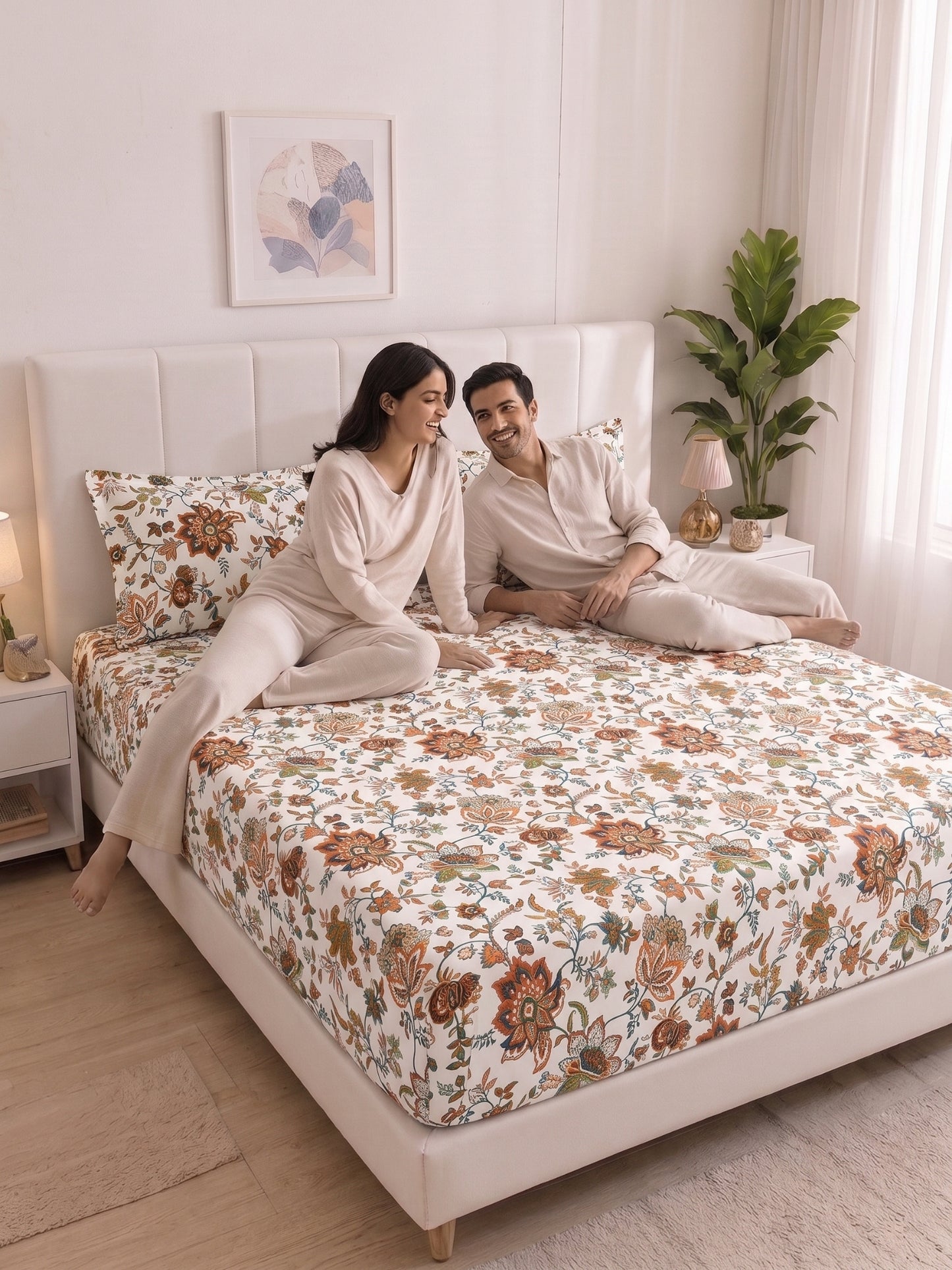 144 TC Pure Cotton Double Bedsheet 90 x 100 Inch with 2 Pillow Cover