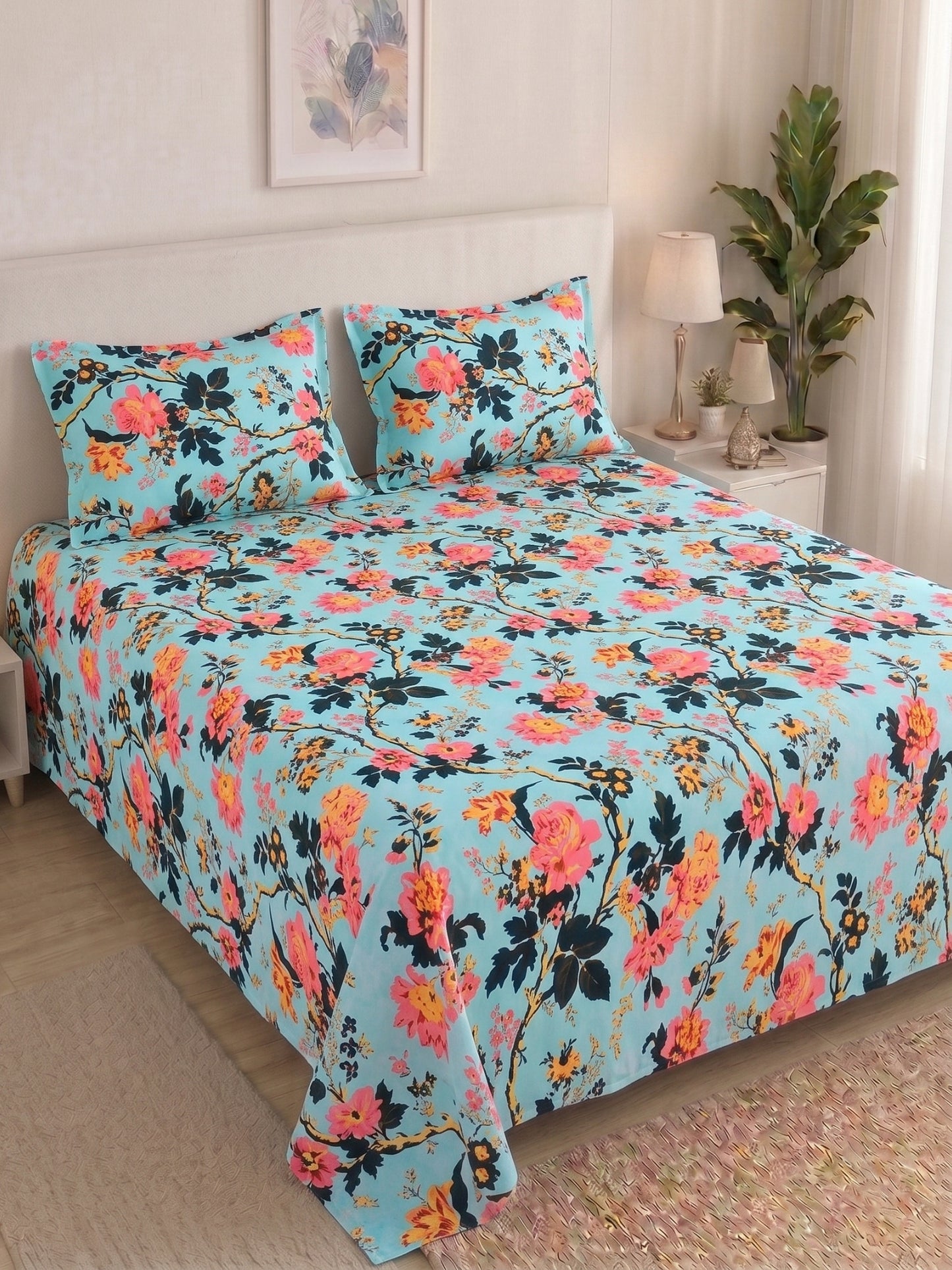 144 TC Pure Cotton Double Bedsheet 90 x 100 Inch with 2 Pillow Cover