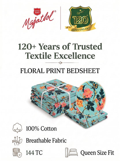 144 TC Pure Cotton Double Bedsheet 90 x 100 Inch with 2 Pillow Cover