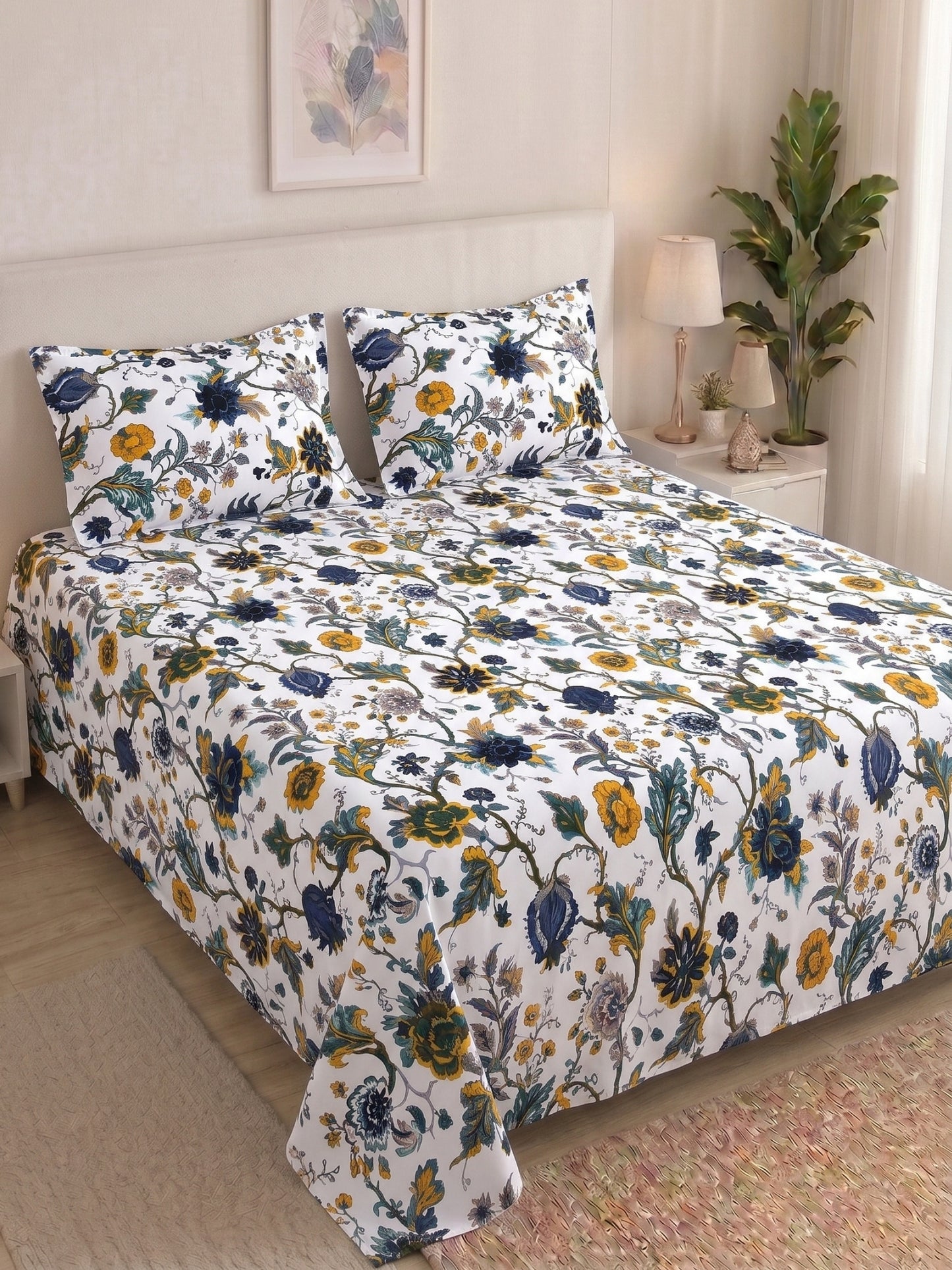 144 TC Pure Cotton Double Bedsheet 90 x 100 Inch with 2 Pillow Cover