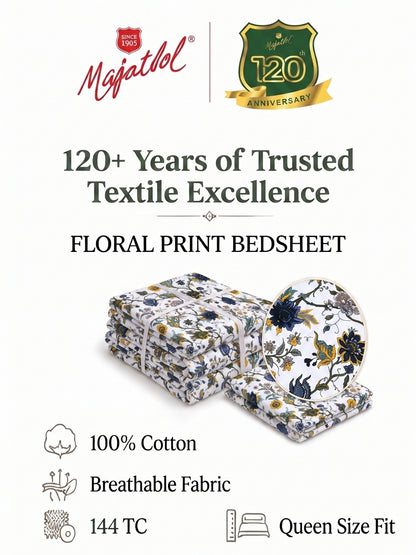 144 TC Pure Cotton Double Bedsheet 90 x 100 Inch with 2 Pillow Cover