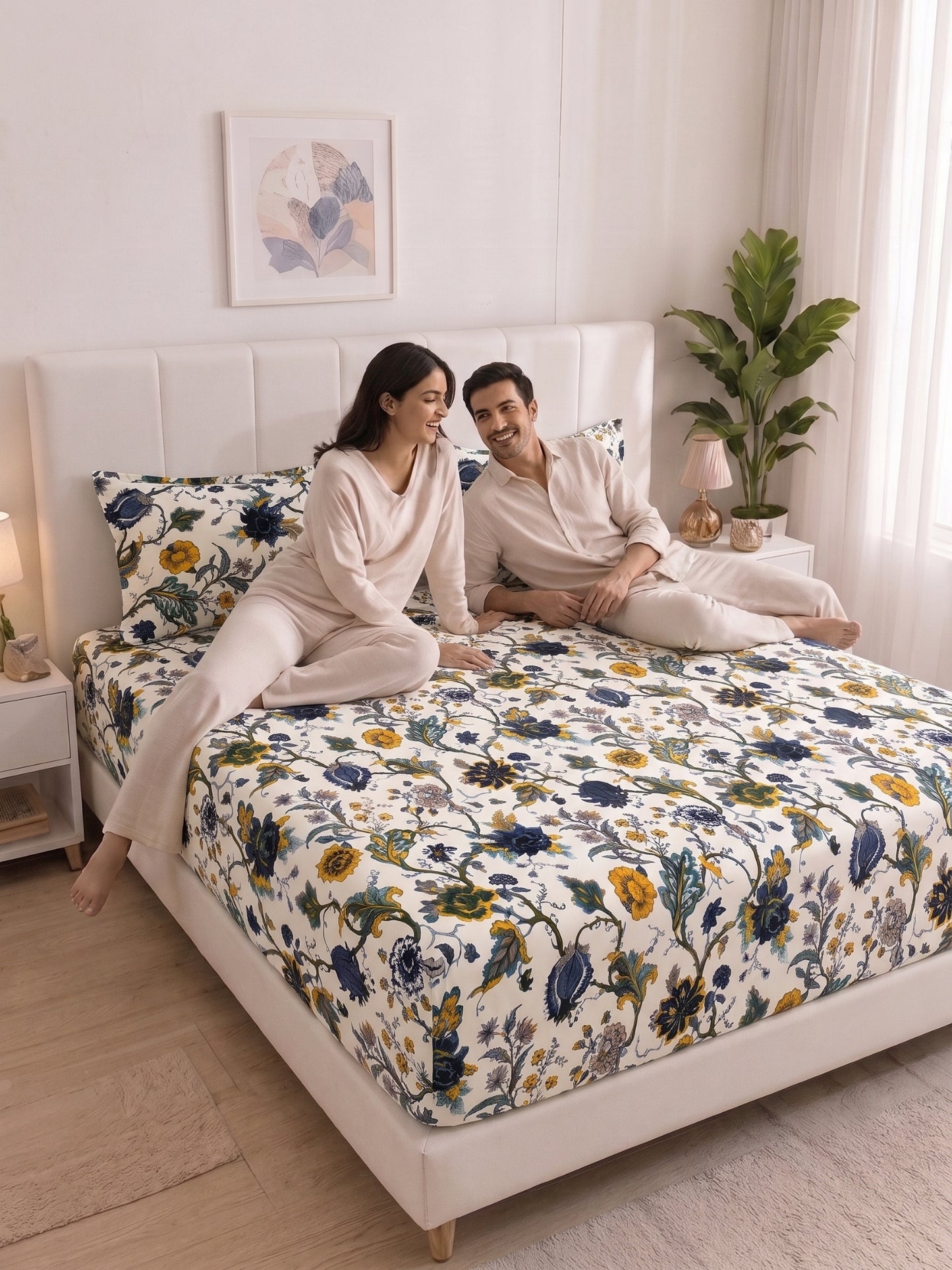 144 TC Pure Cotton Double Bedsheet 90 x 100 Inch with 2 Pillow Cover