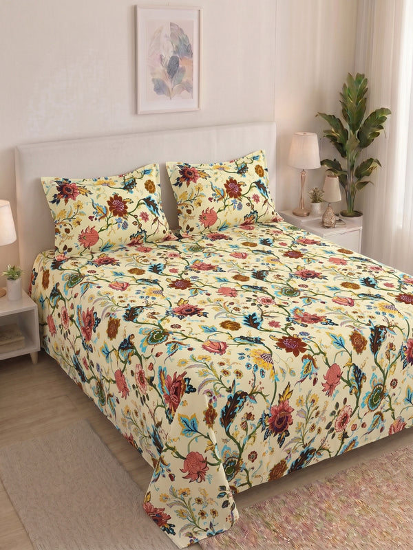 144 TC Pure Cotton Double Bedsheet 90 x 100 Inch with 2 Pillow Cover