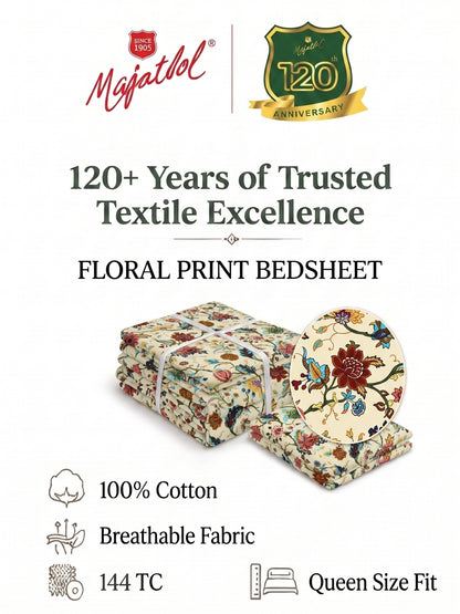 144 TC Pure Cotton Double Bedsheet 90 x 100 Inch with 2 Pillow Cover