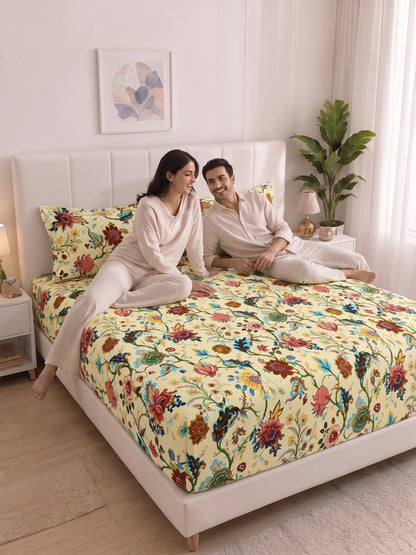 144 TC Pure Cotton Double Bedsheet 90 x 100 Inch with 2 Pillow Cover