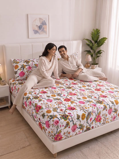 144 TC Pure Cotton Double Bedsheet 90 x 100 Inch with 2 Pillow Cover