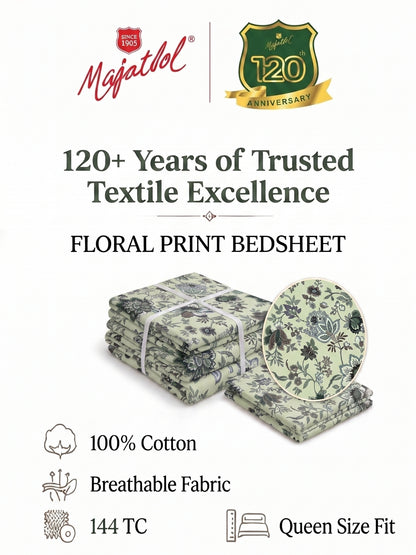 144 TC Pure Cotton Double Bedsheet 90 x 100 Inch with 2 Pillow Cover