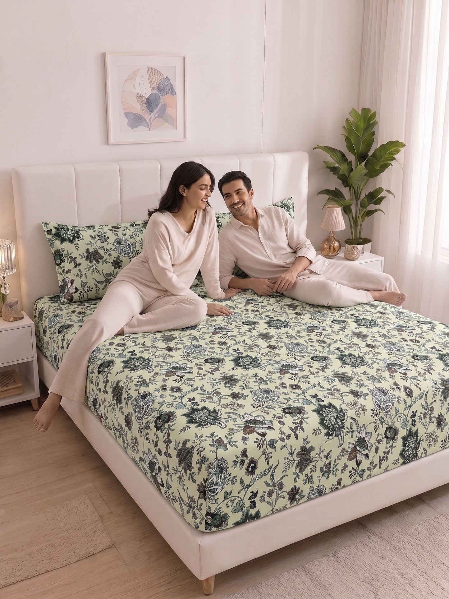 144 TC Pure Cotton Double Bedsheet 90 x 100 Inch with 2 Pillow Cover
