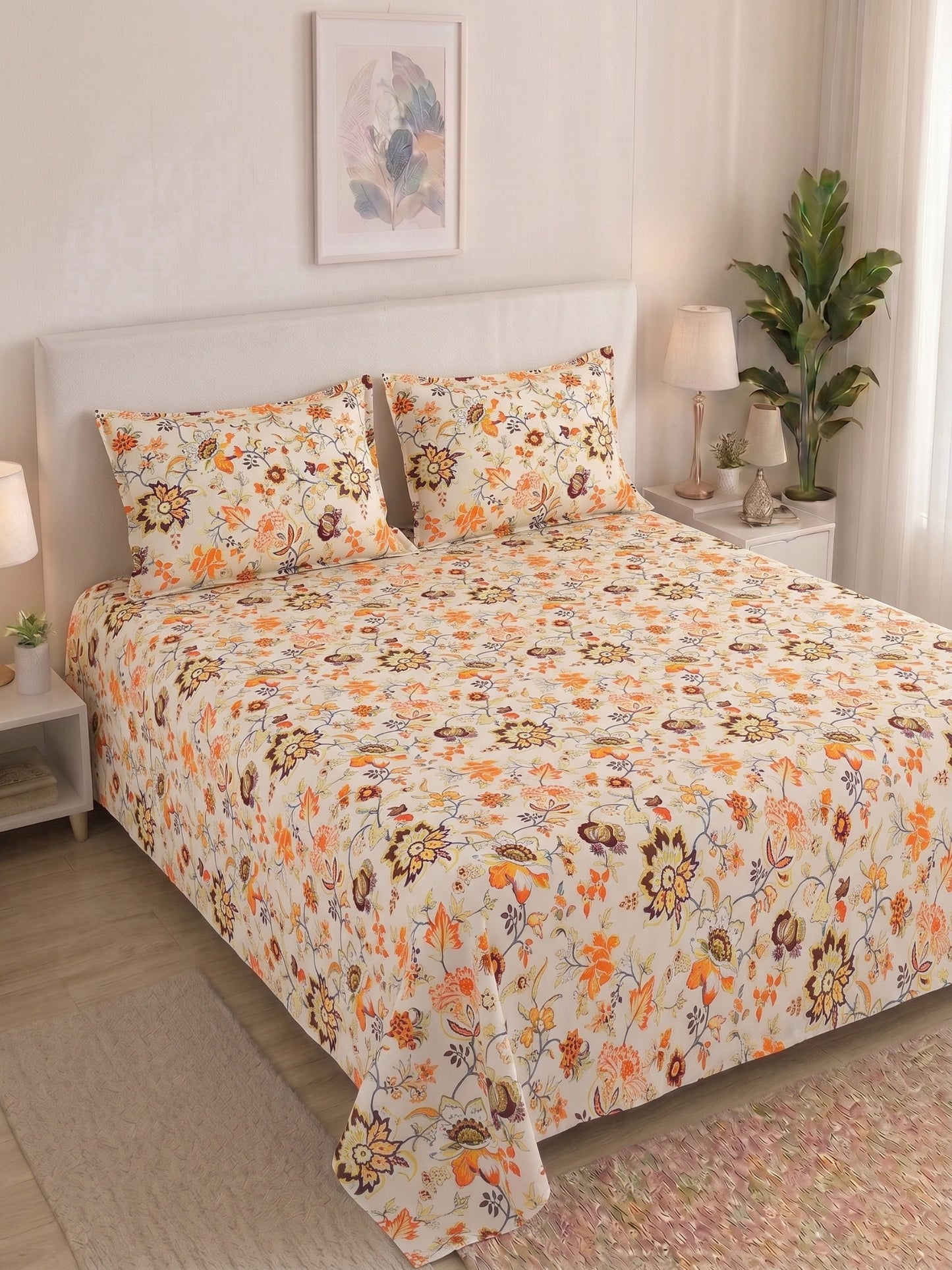 144 TC Pure Cotton Double Bedsheet 90 x 100 Inch with 2 Pillow Cover