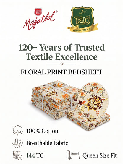 144 TC Pure Cotton Double Bedsheet 90 x 100 Inch with 2 Pillow Cover