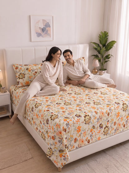 144 TC Pure Cotton Double Bedsheet 90 x 100 Inch with 2 Pillow Cover