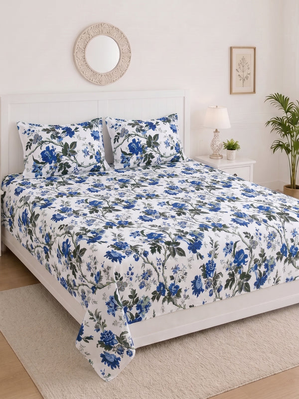 144 TC Pure Cotton King Size Bedsheet 108 x 108 Inch with 2 Pillow Covers