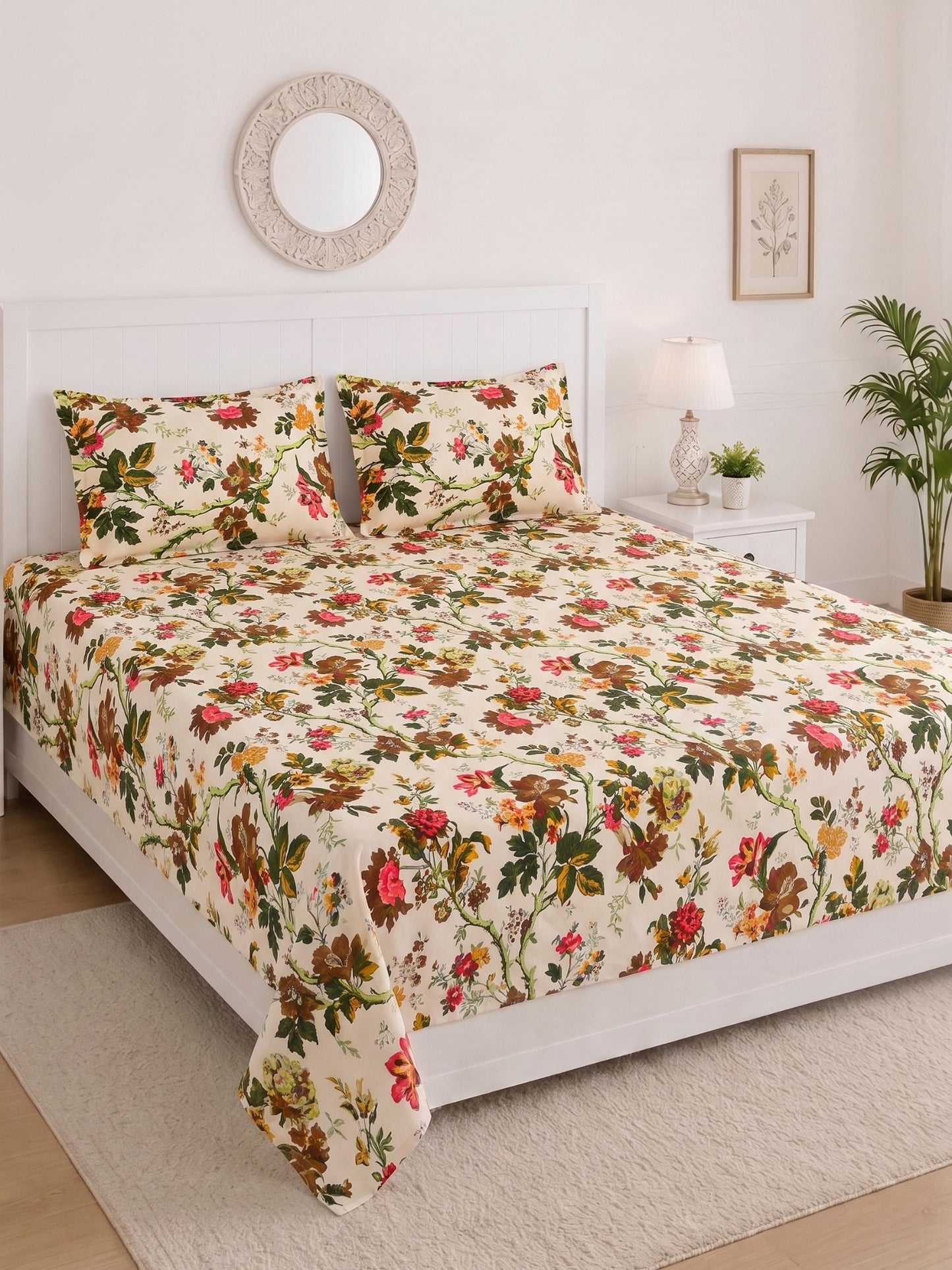 144 TC Pure Cotton King Size Bedsheet 108 x 108 Inch with 2 Pillow Covers