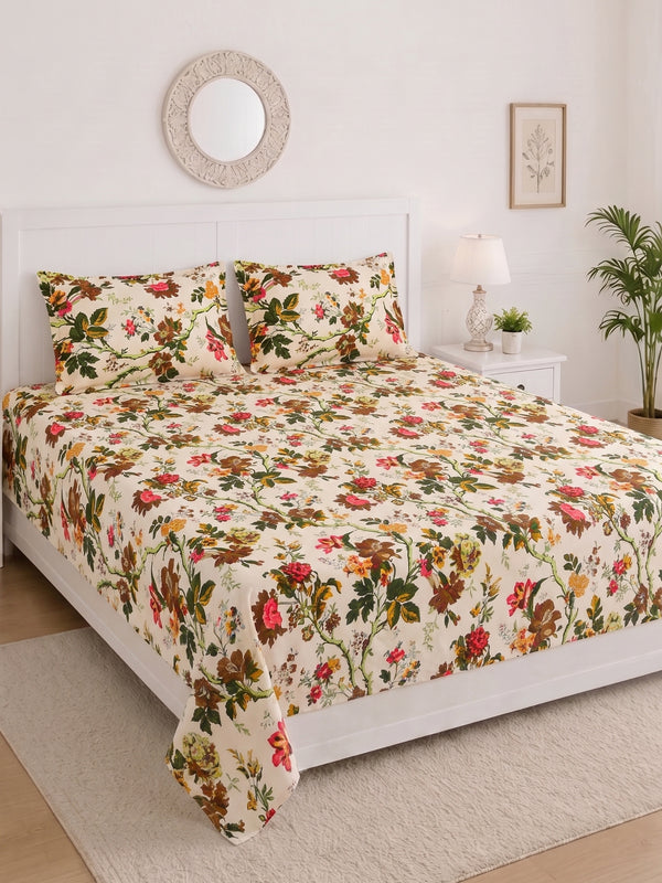 144 TC Pure Cotton King Size Bedsheet 108 x 108 Inch with 2 Pillow Covers