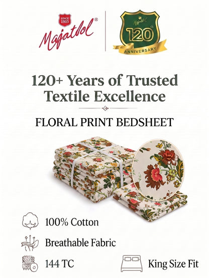 144 TC Pure Cotton King Size Bedsheet 108 x 108 Inch with 2 Pillow Covers