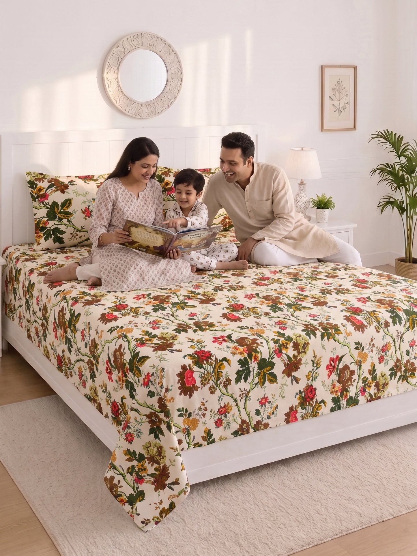 144 TC Pure Cotton King Size Bedsheet 108 x 108 Inch with 2 Pillow Covers