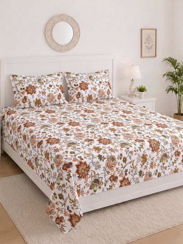 144 TC Pure Cotton King Size Bedsheet 108 x 108 Inch with 2 Pillow Covers