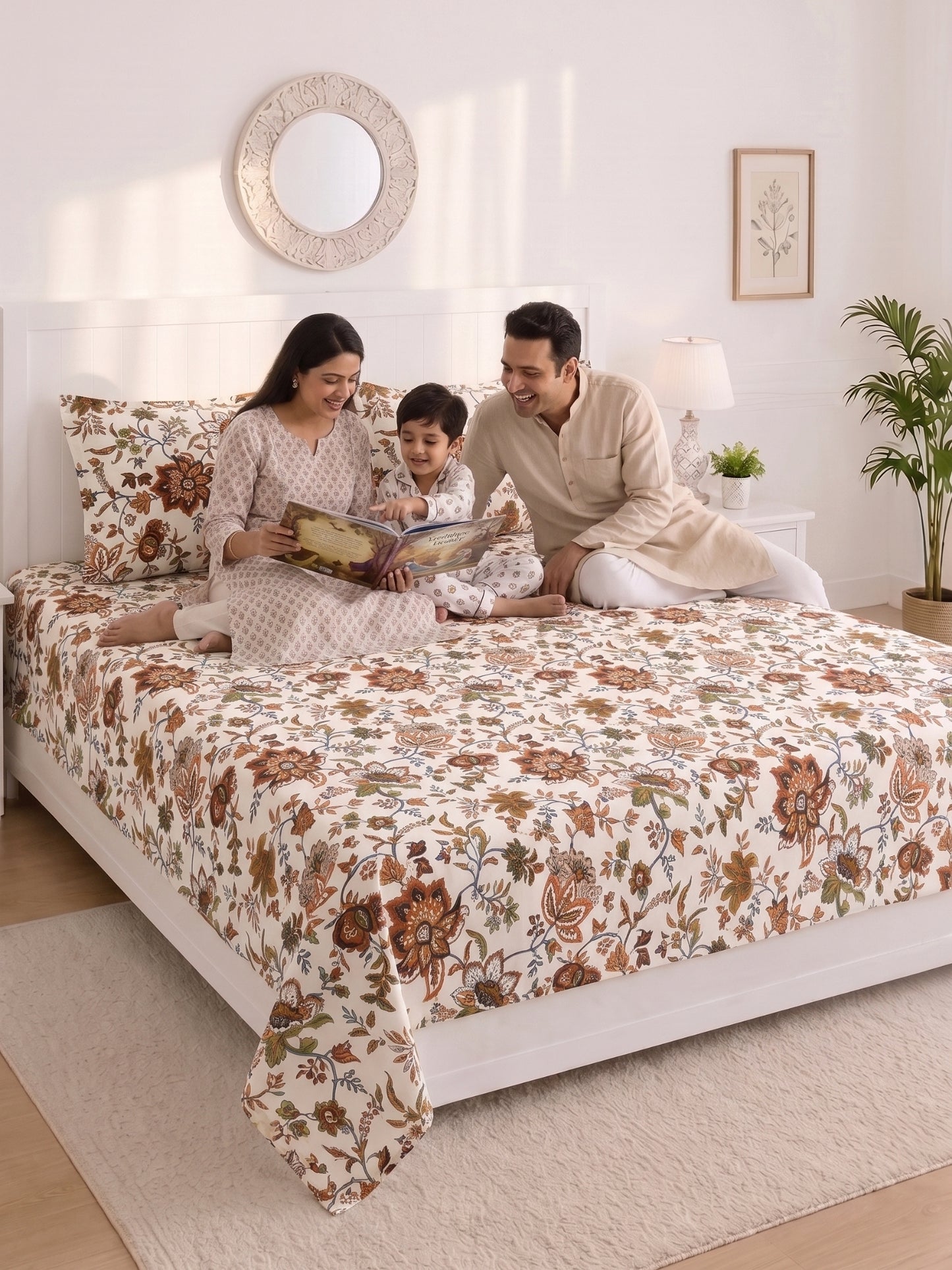 144 TC Pure Cotton King Size Bedsheet 108 x 108 Inch with 2 Pillow Covers