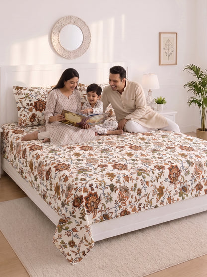 144 TC Pure Cotton King Size Bedsheet 108 x 108 Inch with 2 Pillow Covers