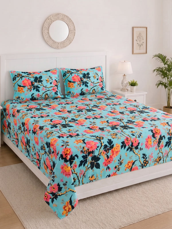144 TC Pure Cotton King Size Bedsheet 108 x 108 Inch with 2 Pillow Covers