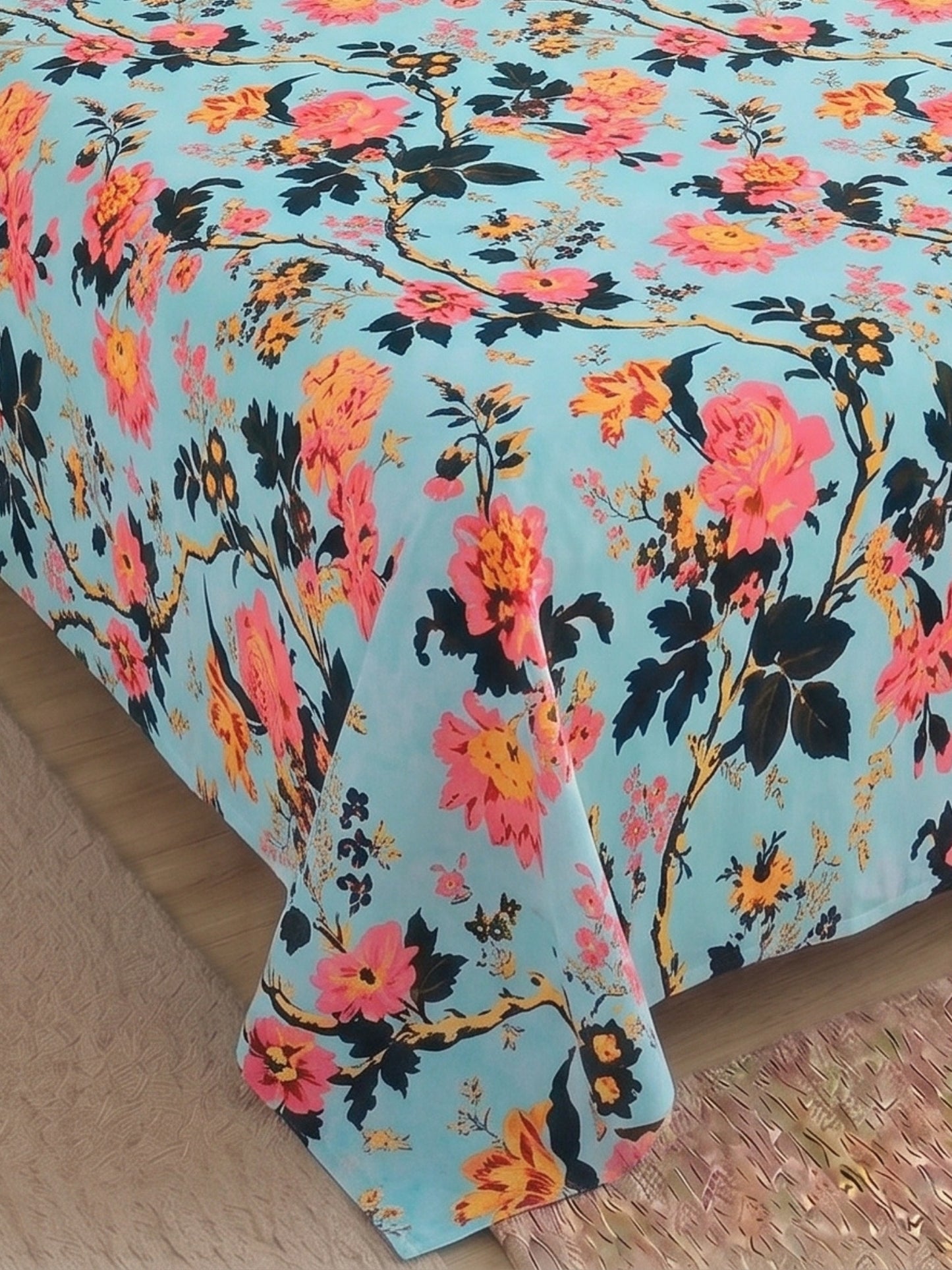 144 TC Pure Cotton King Size Bedsheet 108 x 108 Inch with 2 Pillow Covers