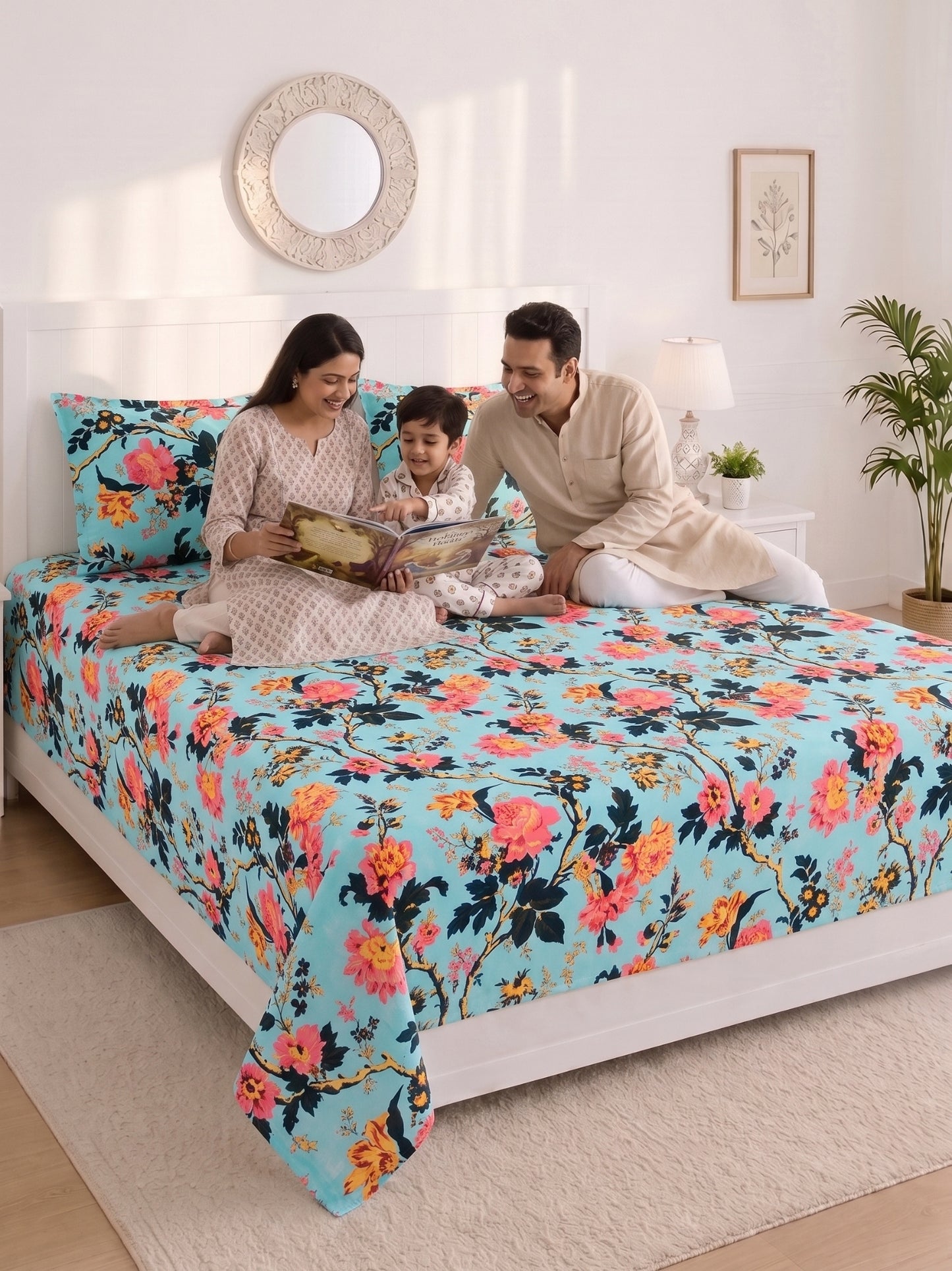 144 TC Pure Cotton King Size Bedsheet 108 x 108 Inch with 2 Pillow Covers